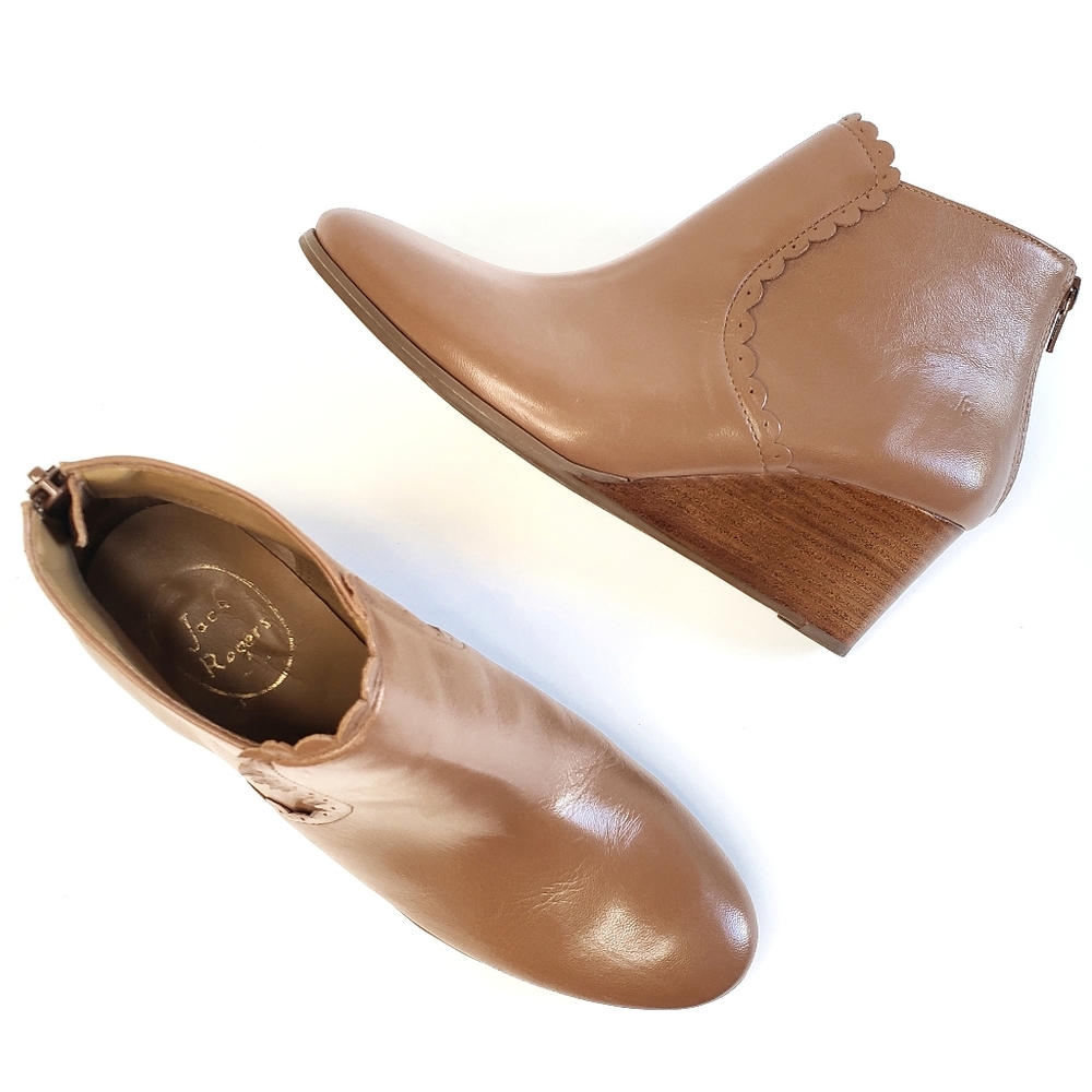 JACK ROGERS Emery Scallop Leather Wedge Booties